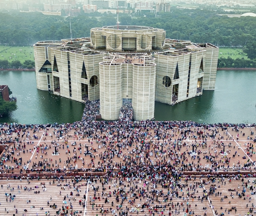National Assembly, Dhaka — Aerial with Crowd